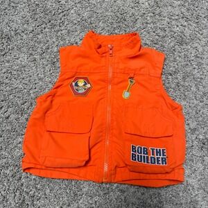 Y2K Vintage Bob the Builder Utility Vest Cargo Pockets Orange Toddler 18M